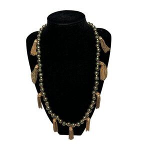 Kendra Scott Beaded Tassel Convertible Statement Necklace Green/Gold